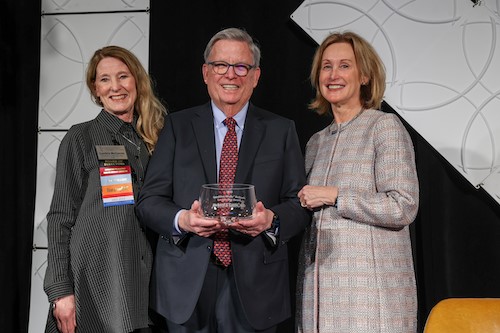 From left to right: AACN Board Chair Dr. Cynthia McCurren, Award Winner Dr. Richard Levin, and AACN President and CEO Dr. Deb Trautman
