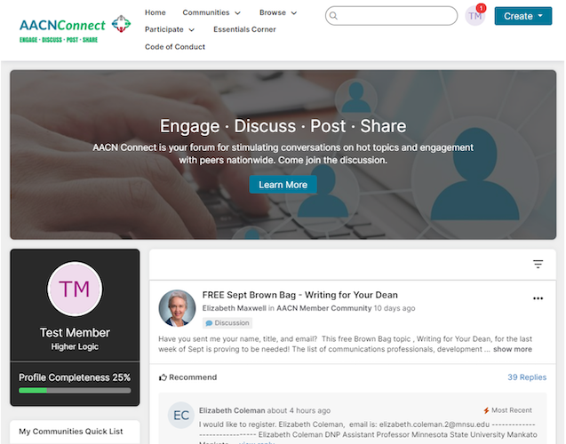 AACN Connect - Engage - Discuss - Post - Share - Test Member Profile