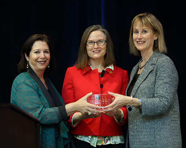 From left to right: AACN Past Chair Dr. Eileen Breslin, Award Winner Dr. Sarah E. Shannon, and AACN President and CEO Dr. Deborah Trautman