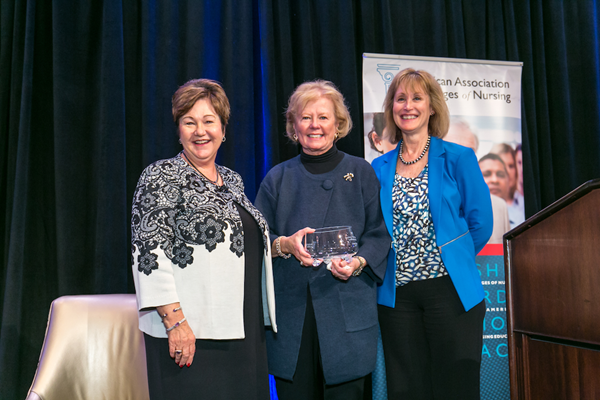 From left to right: AACN Past Chair Dr. Juliann Sebastian, Dr. Joanne Disch, and AACN President and CEO Dr. Deborah Trautman