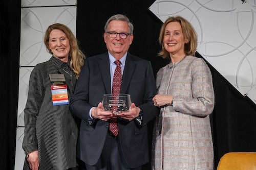 From left to right: AACN Board Chair Dr. Cynthia McCurren, Award Winner Dr. Richard Levin, and AACN President and CEO Dr. Deborah Trautman
