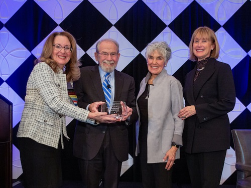 From left to right: AACN Past Chair Dr. Susan Bakewell-Sachs, Award Winner Dr. George E. Thibault, Dr. Polly Bednash, and AACN President and CEO Dr. Deborah Trautman