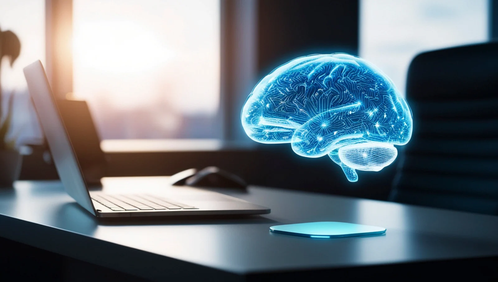 Illustration of a computer with an AI brain icon