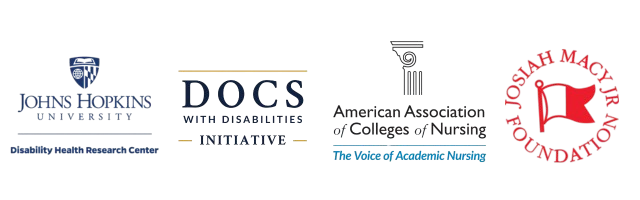 Johns Hopkins University, DOCS with Disabilities Initiative, American Association of Colleges of Nursing, and Josiah Macy Foundation logos