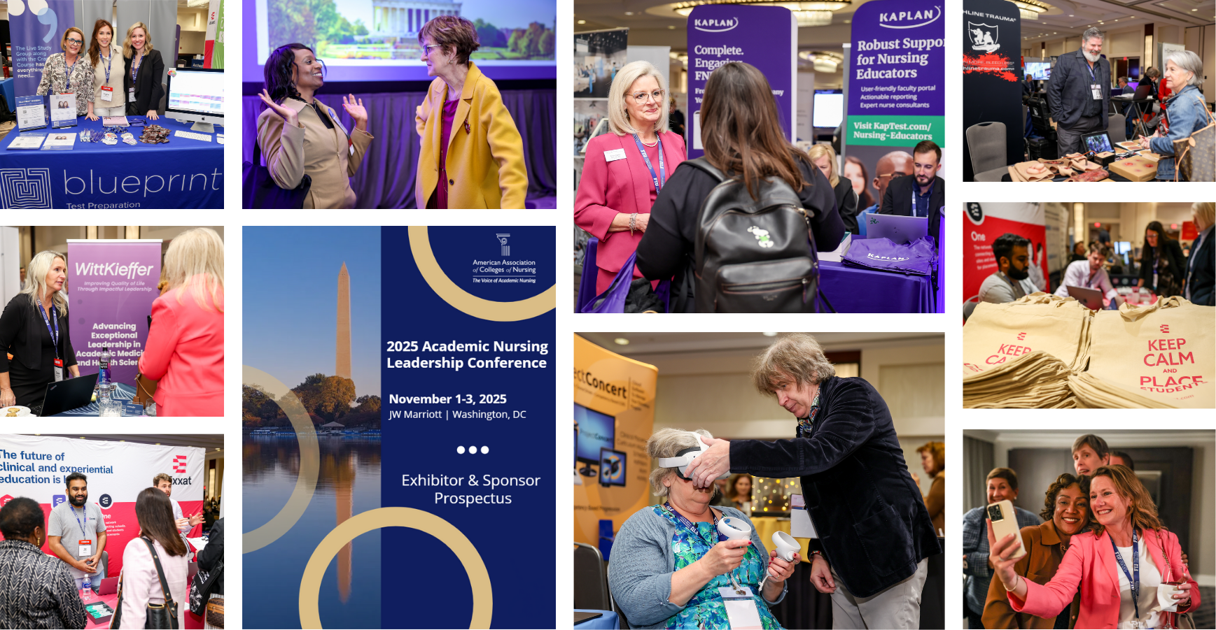 Collage of photos of exhibits and conference attendees