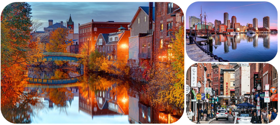 Collage of photos of downtown Boston
