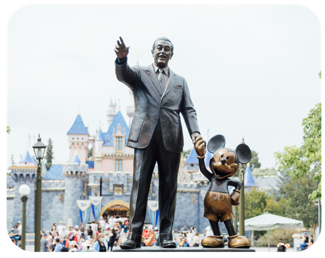 Photo of Walt Disney and Mickey Mouse statue in Disneyland