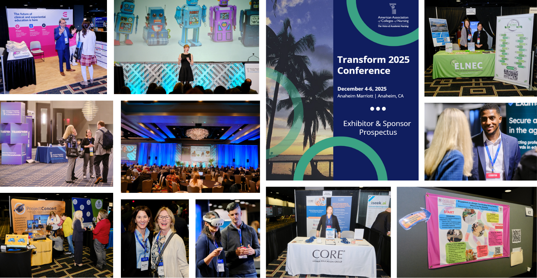 Collage of photos of exhibits and conference attendees at Transform