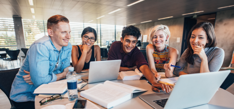College students collaborating at a table