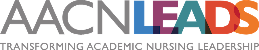 AACN LEADS Logo with text transforming academic nursing leadership