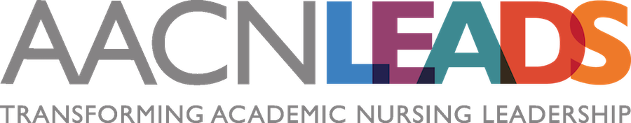 AACN Leads Transforming Academic Nursing Leadership logo AACN LEADS Logo with text transforming academic nursing leadership