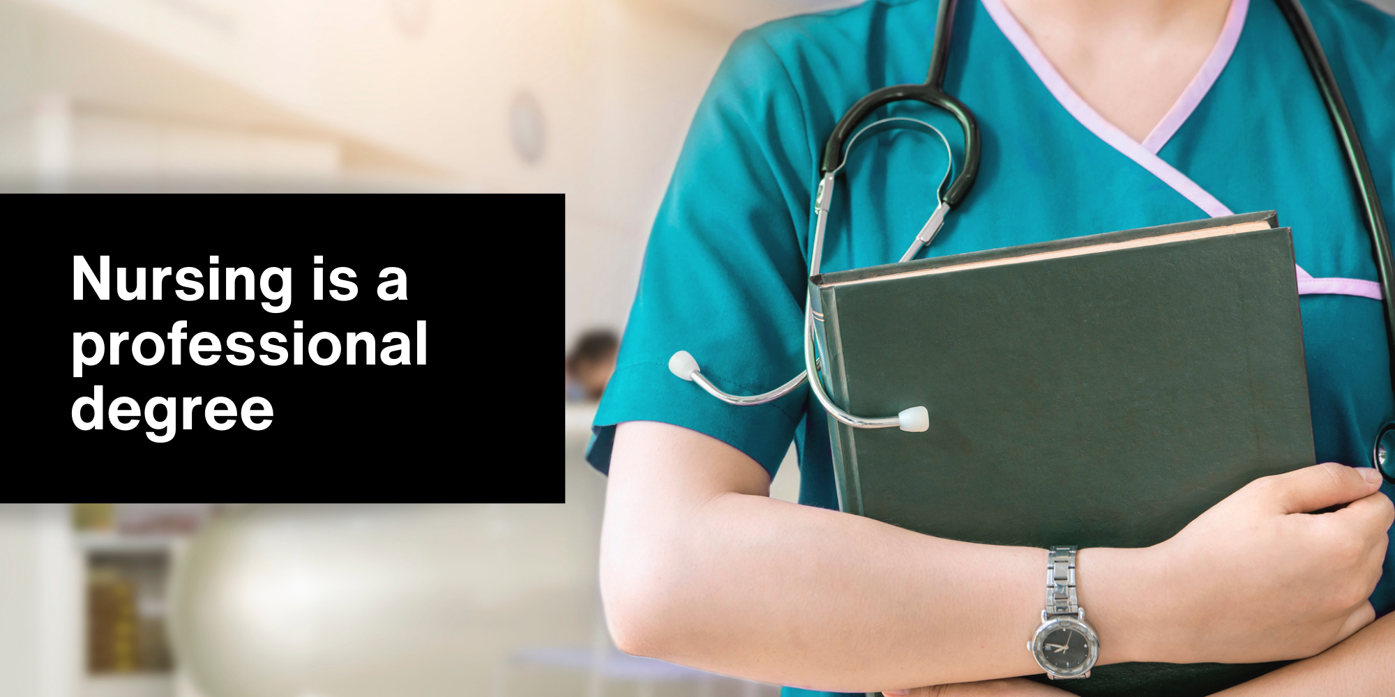 Nursing is a professional degree. Woman holding book 
