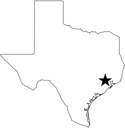 Map of Texas with a star over Houston
