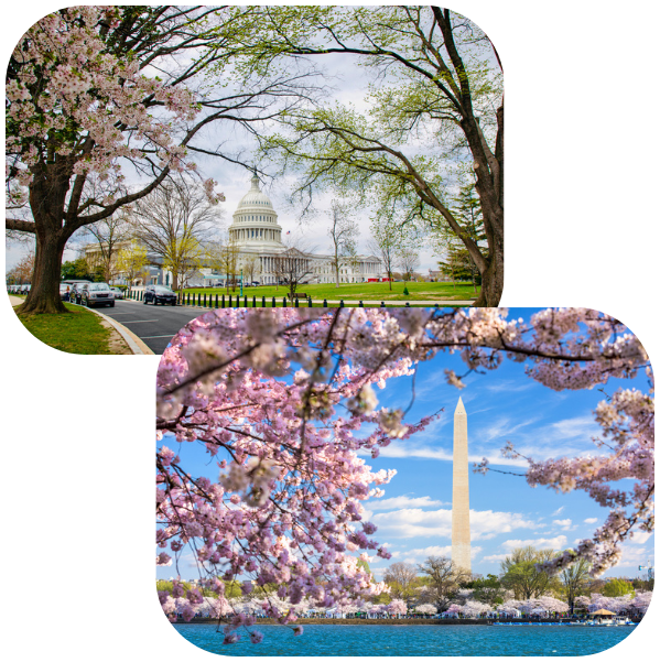 airal photo of washington dc and a photo of the fairmont courtyard