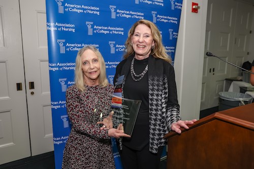 From left to right: Award Winner Dr. Carole Kenner and AACN Board Chair Dr. Cynthia McCurren