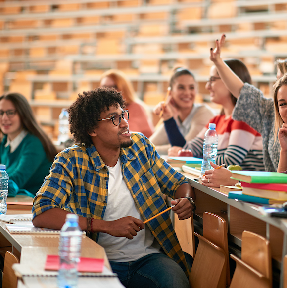 Diverse group of students studying