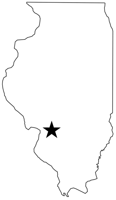 Map of Illinois with a star marking Lebanon