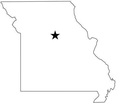 Map of Missouri with a star marking Columbia