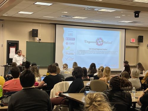 students listening to presentation in classroom