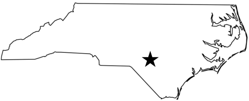 Map of North Carolina with a star marking Fayetteville